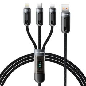 Porodo 3-IN-1 Digital-Display Fast Charging 1.2M Cable A to C+L+M - BLACK