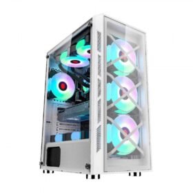 WJ Coolman TRIO 4DF RGB Mid Tower Gaming PC Case – White