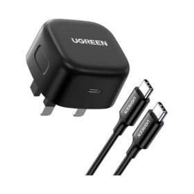 UGreen 25W PD USB-C Fast Charger UK with USB-C to USB-C Cable 2M - Black