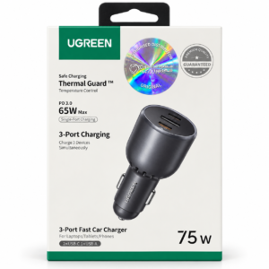 UGREEN 75W 3-Ports Fast Car Charger