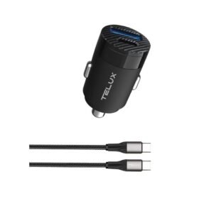 Telux PowerGo PD65W Mini Car Charger 1 USB-A & 1 USB-C Ports With C-C Cable 60W