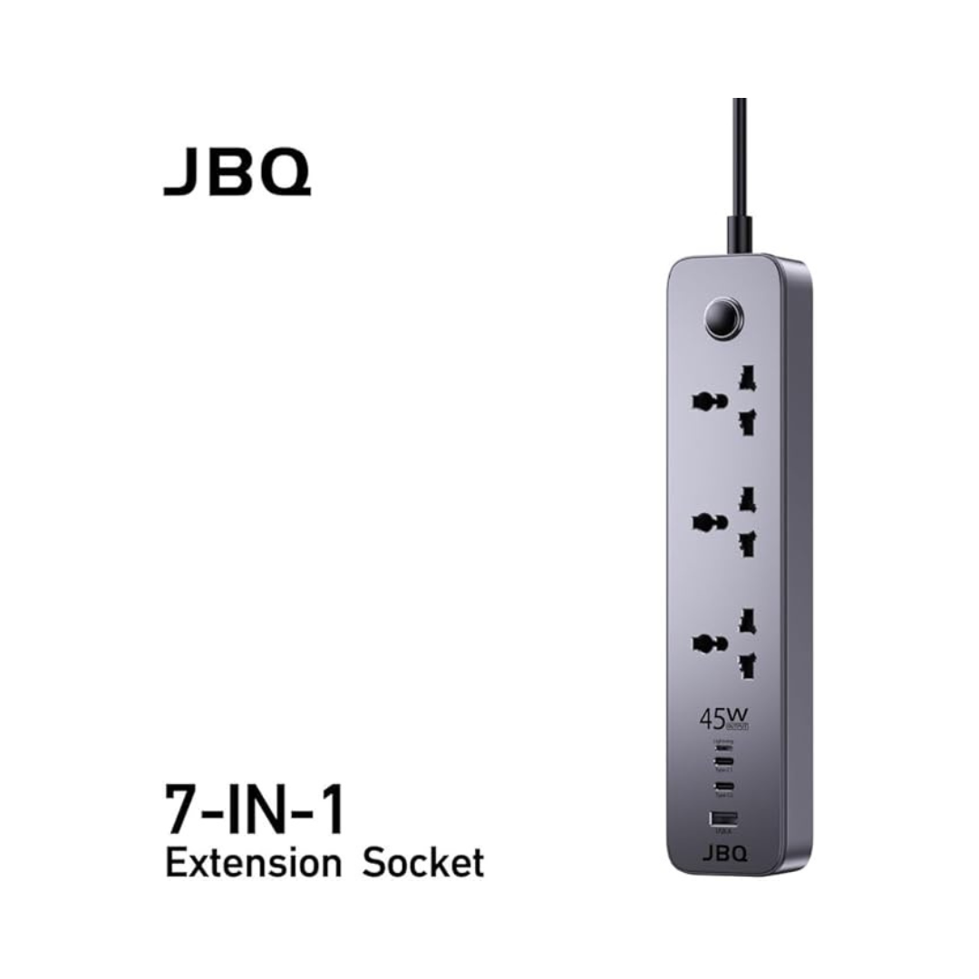 JBQ 7-in-1 Extension Cord Power Strip with USB-C 45W Fast Charging, Multi Plug Socket, 3M Heavy Duty Cable - Image 3