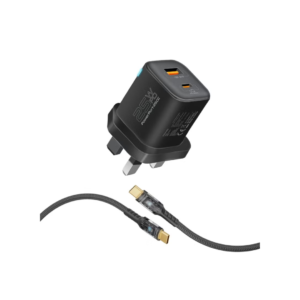PowerPort-25CC 25W Dual Port Wall Charger with 60W USB-C Cable, PD & QC 3.0 Fast Charging - Black