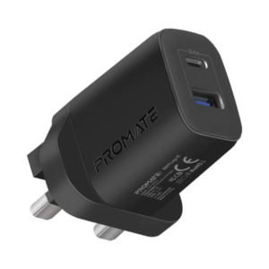 Promate USB-C Adapter, Universal 17W Multi-Port, Wide Compatibility, Fast Charging, Black | Biplug-2.Black.UK