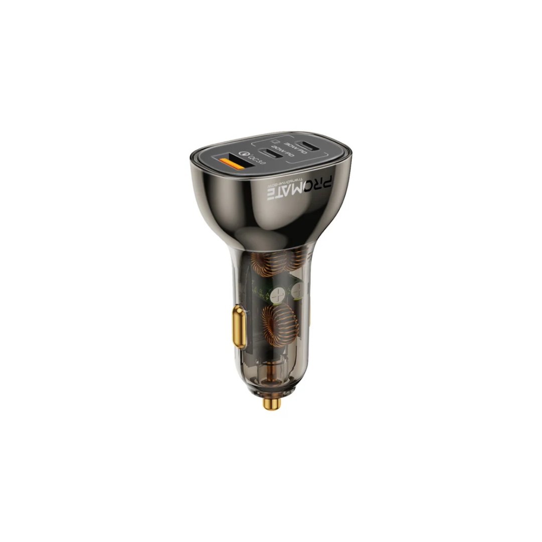 Promate TransDrive-80W 80W Multi-Port Transparent Car Charger with QC 3.0 & Power Delivery