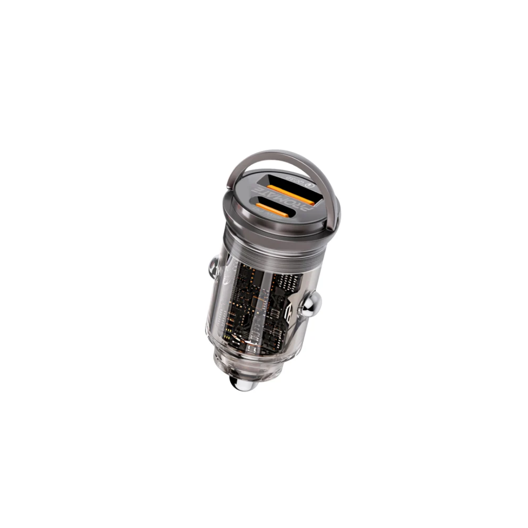 Promate TransDrive-65W 65W RapidCharge™ Transparent Mini Car Charger with Power Delivery & QC 3.0