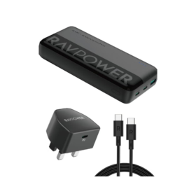 RAVPower 3-in-1 Travel Charging Combo, 20000mAh Portable Power Bank, 20W PD Fast Charging Wall Charger, 60W USB-C to USB-C Cable
