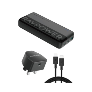RAVPower 3-in-1 Travel Charging Combo, 20000mAh Portable Power Bank, 20W PD Fast Charging Wall Charger, 60W USB-C to USB-C Cable