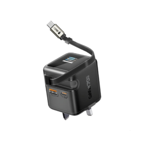 Promate Cubix-R70 70W GaNFast™ Wall Charger w/ Retractable USB-C Cable