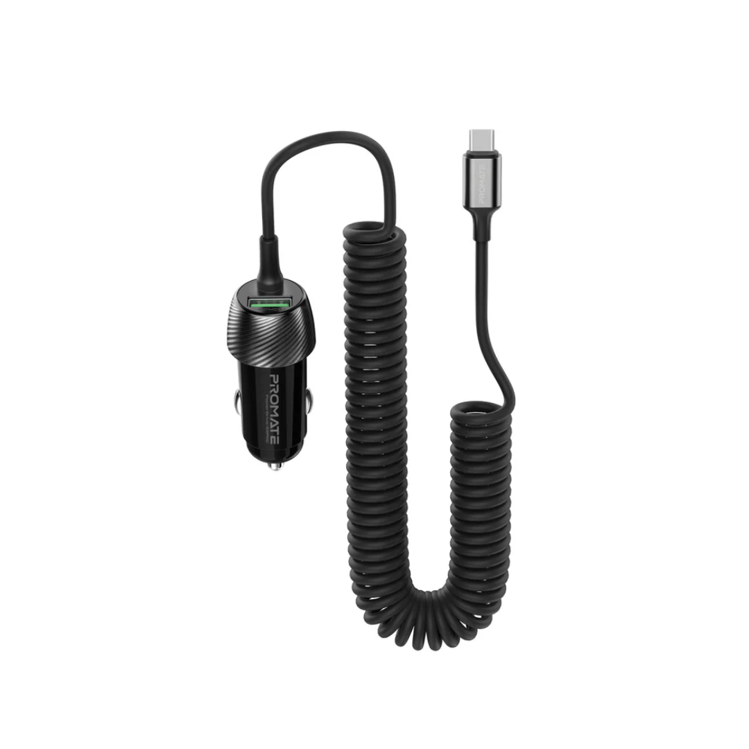 Promate PowerDrive-33PDC 33W Quick Charging Car Charger with USB-C Cable