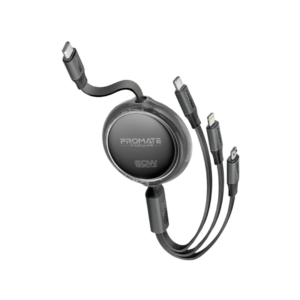Promate TrioCord-R 3-in-1 Ultra-Fast Retractable Multi-Connector Cable