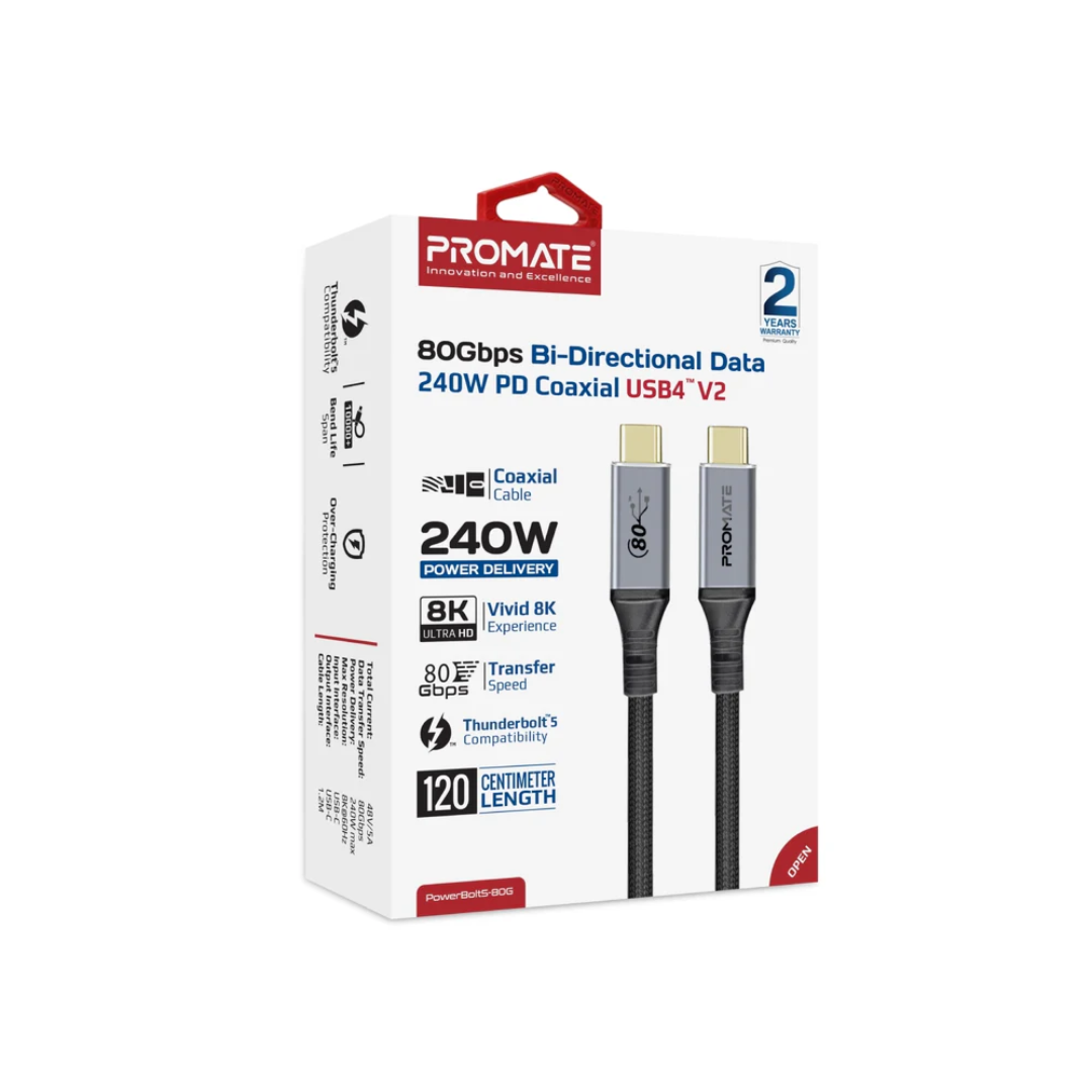 Promate PowerBolt5-80G High-Speed 80Gbps USB4™ Cable with 240W PD Support - Image 2