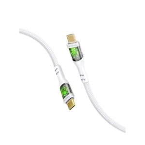 Promate Usb-C To Usb-C Cable, Premium 60W Power Delivery Type-C Cable With Transparent Shells, 480Mbps Data Sync And 200Cm Nylon Braided Cord For iPhone 17, Galaxy S25, Macbook Pro M3, Transline-Cc201 - White