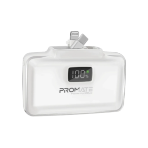 Promate PowerUp-10Duo Ultra-Compact Fast Charging Power Bank with Dual folding USB-C and Lightning Connectors