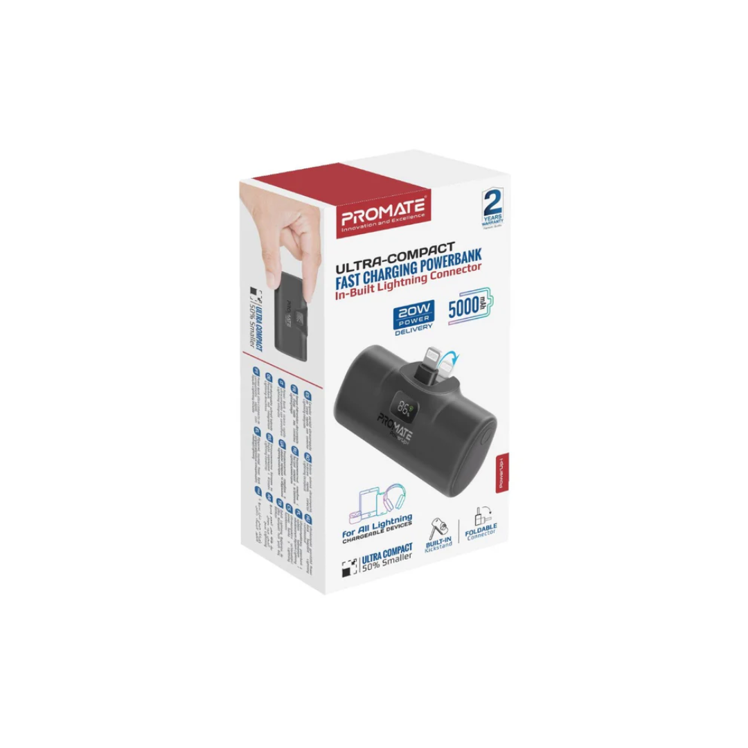 Promate PowerUp-i Ultra-Compact fast charging Power Bank with In-Built Lightning Connector - Image 2