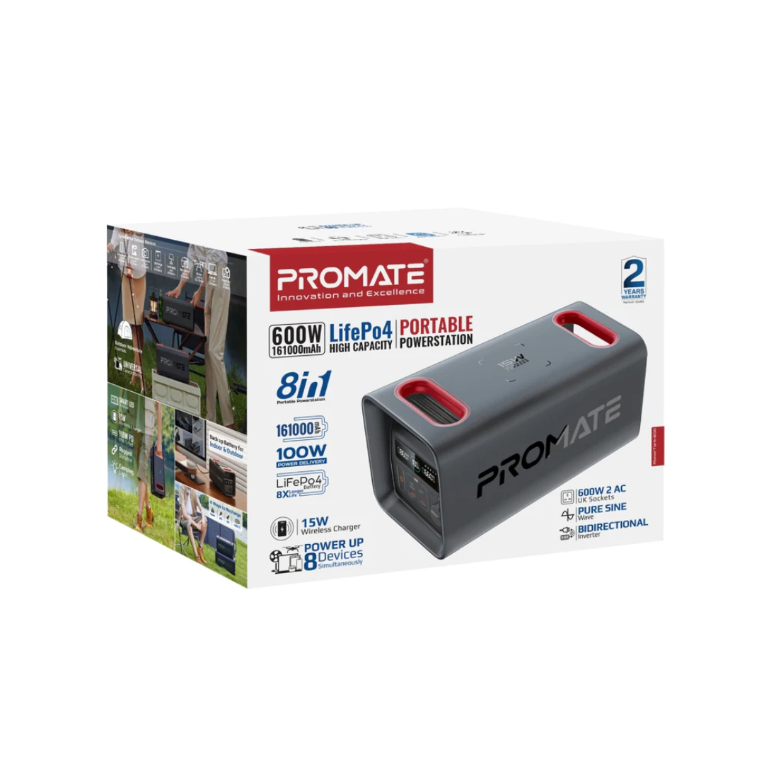 Promate PowerTank-600 600W/161000mAh LiFePO4 High-Capacity Portable Power Station - Image 2