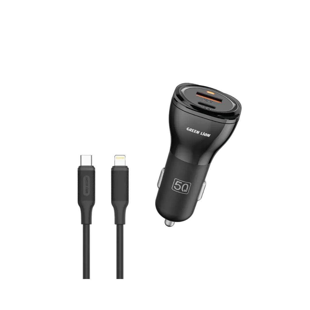 Green Lion Dual Port Car Charger 50W with c to lightening cable 1m