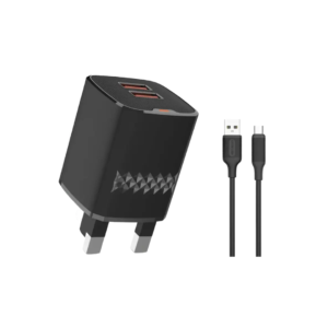 Green Lion Dual Port Wall Charger With USB-A To Micro 1m Cable- Black