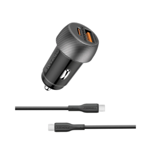 Promate DriveGear-33CC 33W Power Delivery Dual Port Car Charger Combo with 60W Fast Charging USB-C cable 1m