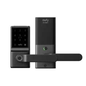 Eufy Security Smart Lever Lock C33, Keyless Fingerprint Door Lock with Lever, Integrated Wi-Fi, Remote Control via App, Biometric Entry Knob, Auto-Locking, IP53 Waterproof, Nickel (2025 New Version)