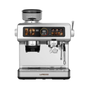 lepresso-deliziosa-semi-automatic-coffee-machine-with-touch-control-panel-2-8l-water-tank-20-bar-pump-2950w-dual-boiler-built-in-grinder-58mm-portafilter-silver