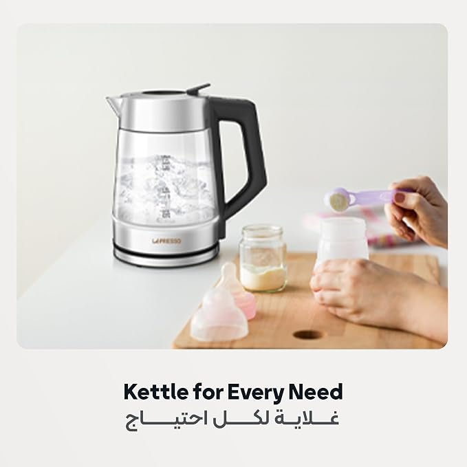 LePresso Electric Kettle with Temperature Control, 1.8L Large Capacity with Auto Shut-Off and Boil-Dry Protection, Glass Tea Kettle & Hot Water Boiler, 360° Swivel Base, BPA Free, Stainless Steel - Image 2