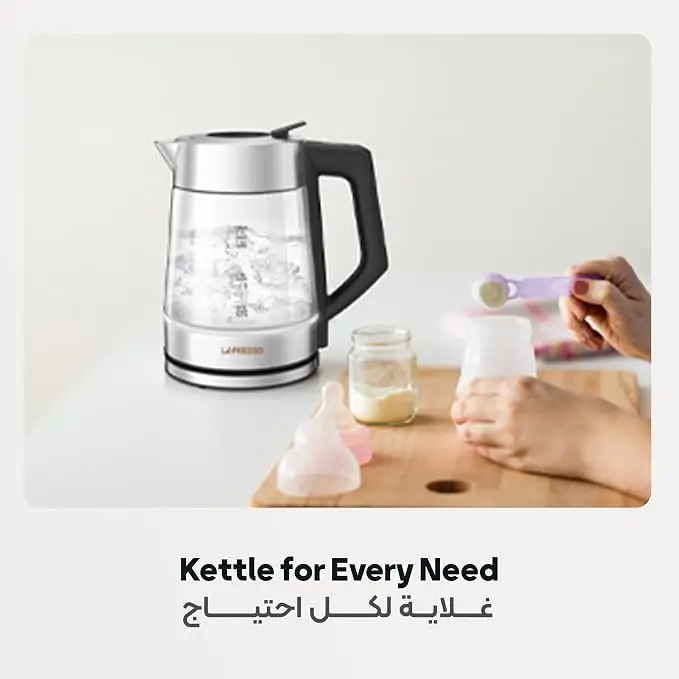 LePresso Electric Kettle with Temperature Control, 1.8L Large Capacity with Auto Shut-Off and Boil-Dry Protection, Glass Tea Kettle & Hot Water Boiler, 360° Swivel Base, BPA Free, Stainless Steel - Image 2