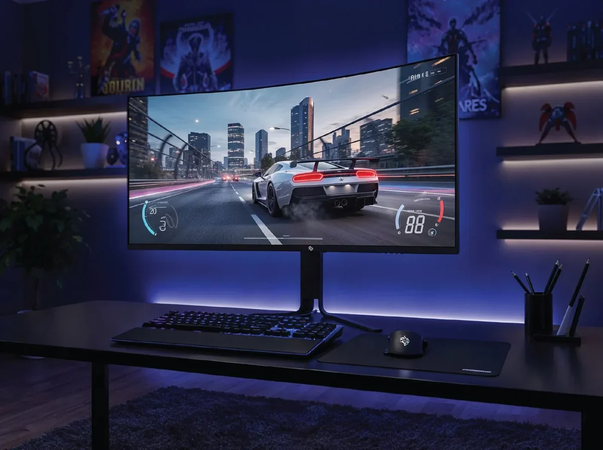 Porodo Gaming Ultra-Wide QHD 200Hz Gaming 34" Monitor with Ergonomic 3-Axis Stand - Black - Image 3