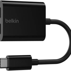 Belkin RockStar USB-C Audio + Charge Adapter, Fast Charging, Up to 60W Power Delivery, 2x USB-C Ports, High-resolution Audio Quality, Black | F7U081btBLK
