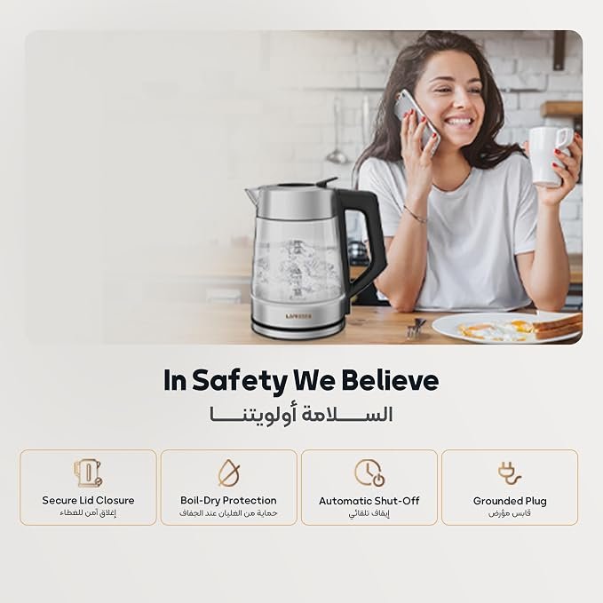 LePresso Electric Kettle with Temperature Control, 1.8L Large Capacity with Auto Shut-Off and Boil-Dry Protection, Glass Tea Kettle & Hot Water Boiler, 360° Swivel Base, BPA Free, Stainless Steel - Image 3