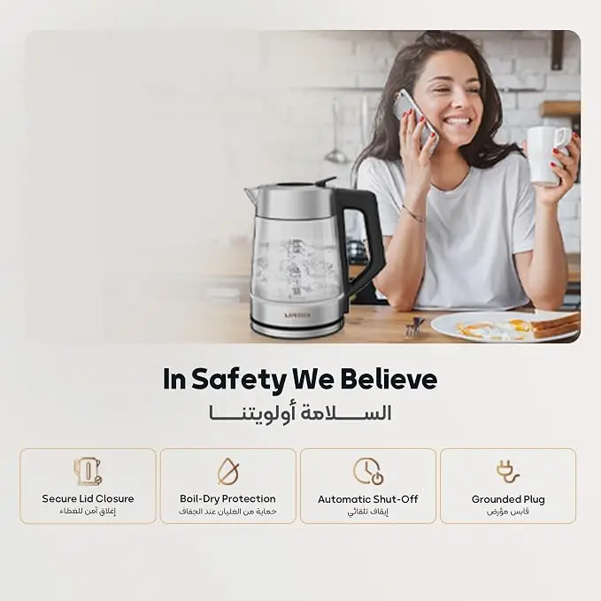 LePresso Electric Kettle with Temperature Control, 1.8L Large Capacity with Auto Shut-Off and Boil-Dry Protection, Glass Tea Kettle & Hot Water Boiler, 360° Swivel Base, BPA Free, Stainless Steel - Image 3