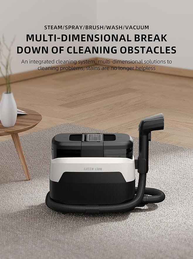 Green Lion Steam Carpet Pro – 450W Motor, 1200W Heating, Dual Tank (1250mL Clean / 900mL Dirty) & Deep Stain Cleaning – Black - Image 4