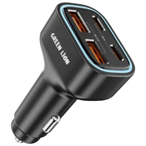Green Lion Quad Port 70W Car Charger - Black