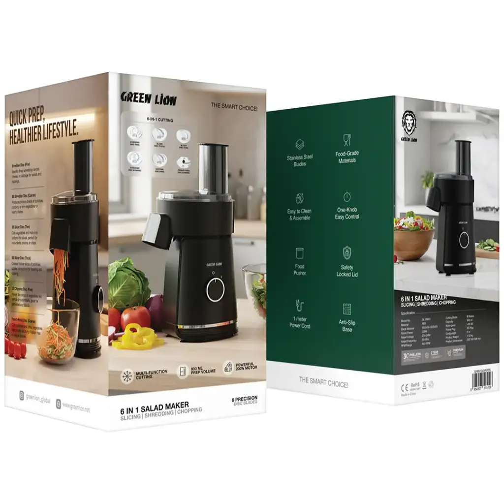 Green Lion 6-In-1 Salad Maker with Slicing & Shredding & Chopping - Black - Image 10