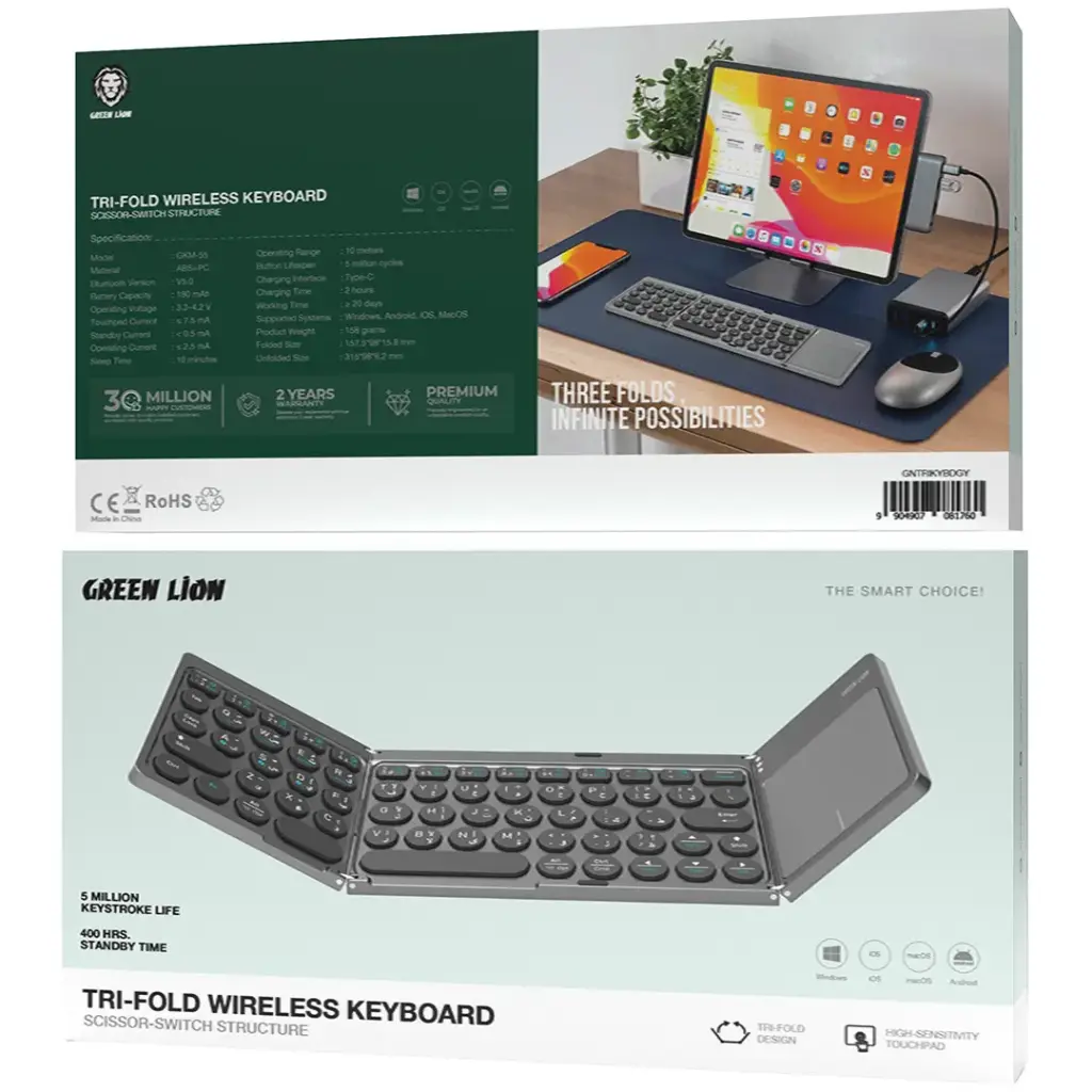 Green Lion Tri-Fold Wireless Keyboard Scissor-Switch Structure - Gray - Image 4
