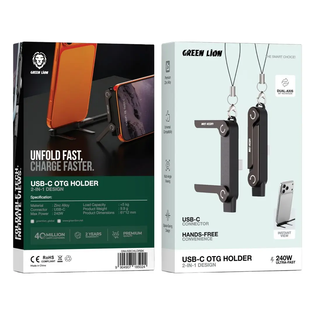 Green Lion USB-C 2-In-1 OTG Holder - Black - Image 3