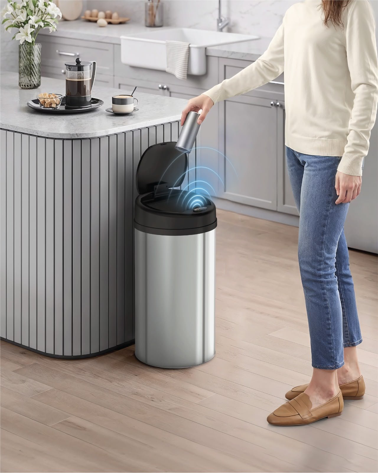 Green Lion Smart Trash Bin with 15L Capacity & Stainless Steel Material - Silver - Image 3