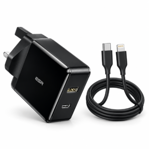 ESR 30W Type-C PD & USB-A Dual Port Quick Charger Fast Charging Wall Adapter For iPhone iPad & USB Devices - Black
