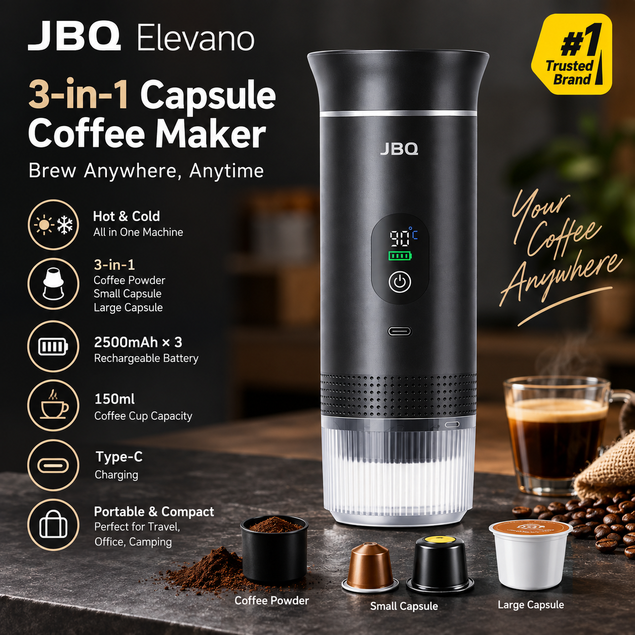 JBQ New Manual 3-in-1 Arabic Coffee Maker-Electric Portable Capsule&Espresso Machine, Hot/Cold Coffee Maker - Image 2