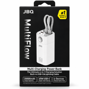 JBQ MultiFlow 65W Power Bank 20000mAh - Built-in USB-C & Lightning Cables, Fast Charge