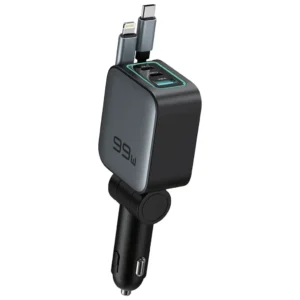 Green Lion Retractable 99W Car Charger - Black