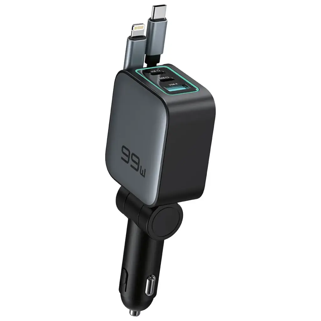 Green Lion Retractable 99W Car Charger - Black