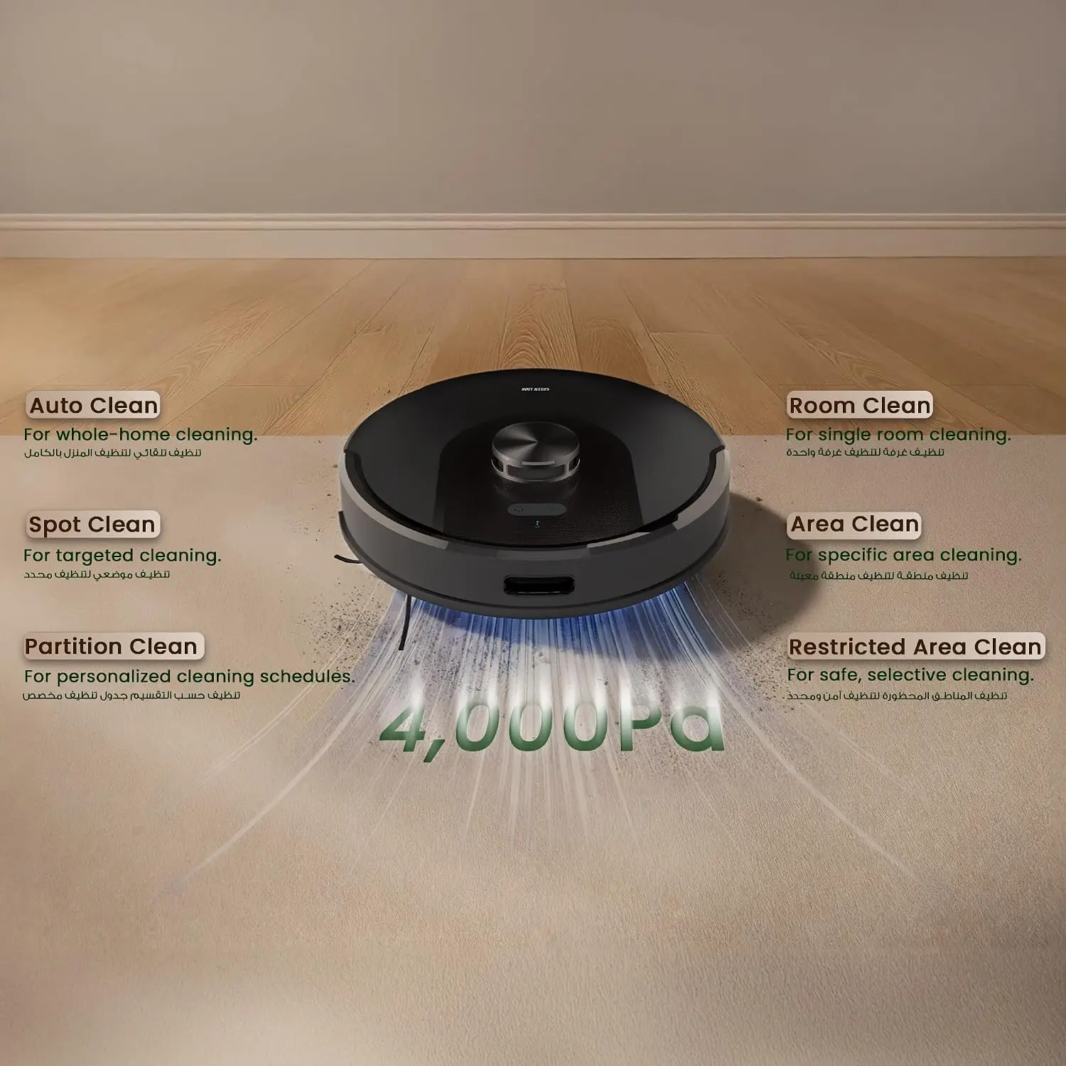 Green Lion Smart Robot Vacuum Pro 4000Pa Suction - Black - Image 4