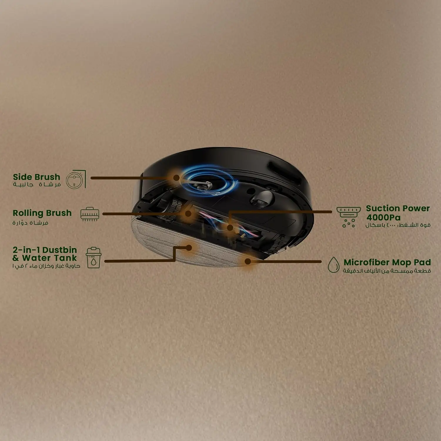 Green Lion Smart Robot Vacuum Pro 4000Pa Suction - Black - Image 3