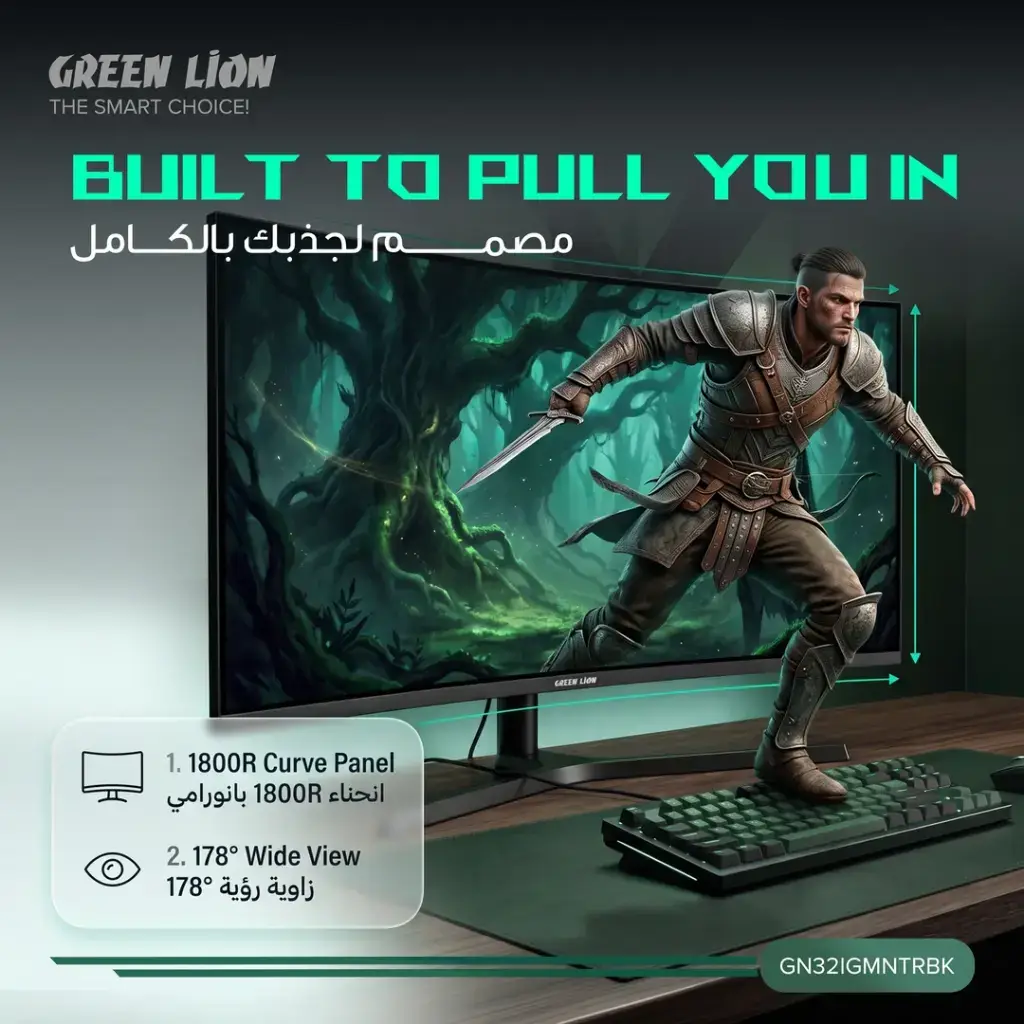 Green Lion Phantom 32" Gaming Monitor - Black - Image 7