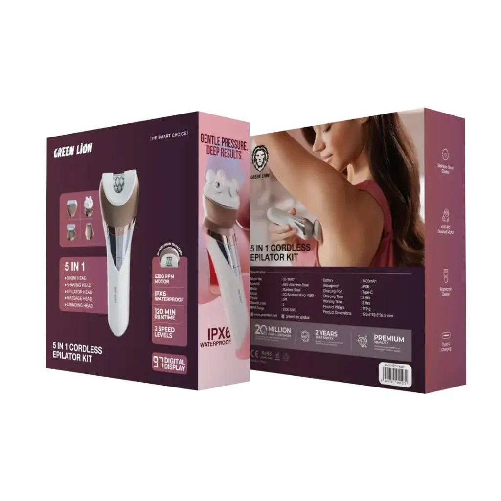 Green Lion 5 in 1 Cordless Epilator Kit - White - Image 3