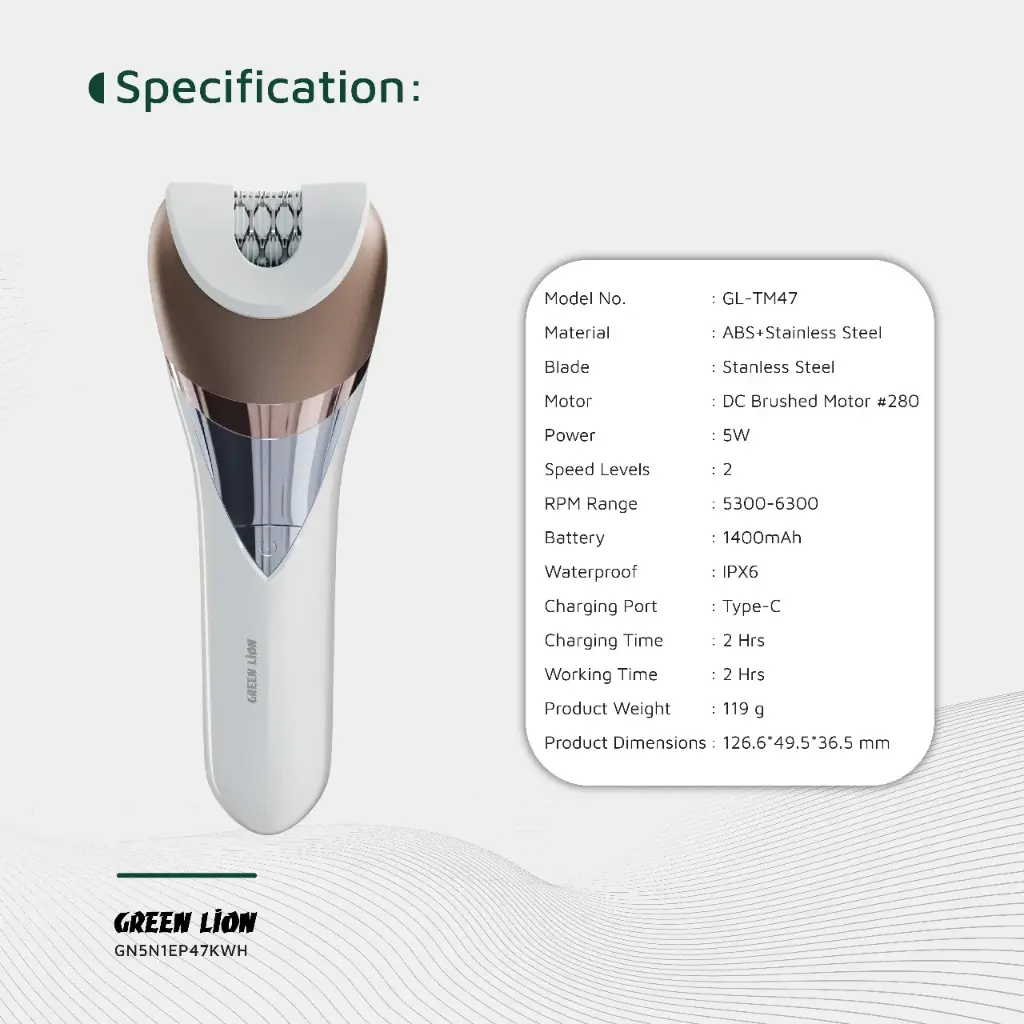 Green Lion 5 in 1 Cordless Epilator Kit - White - Image 7