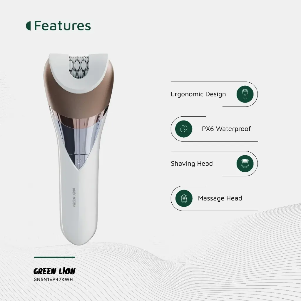 Green Lion 5 in 1 Cordless Epilator Kit - White - Image 6