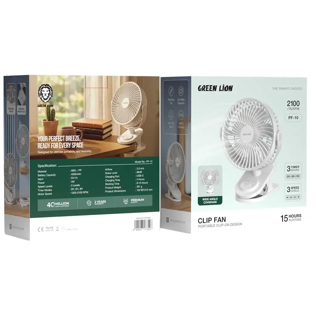 Green Lion Clip Fan Portable Clip-on Design - White - Image 3