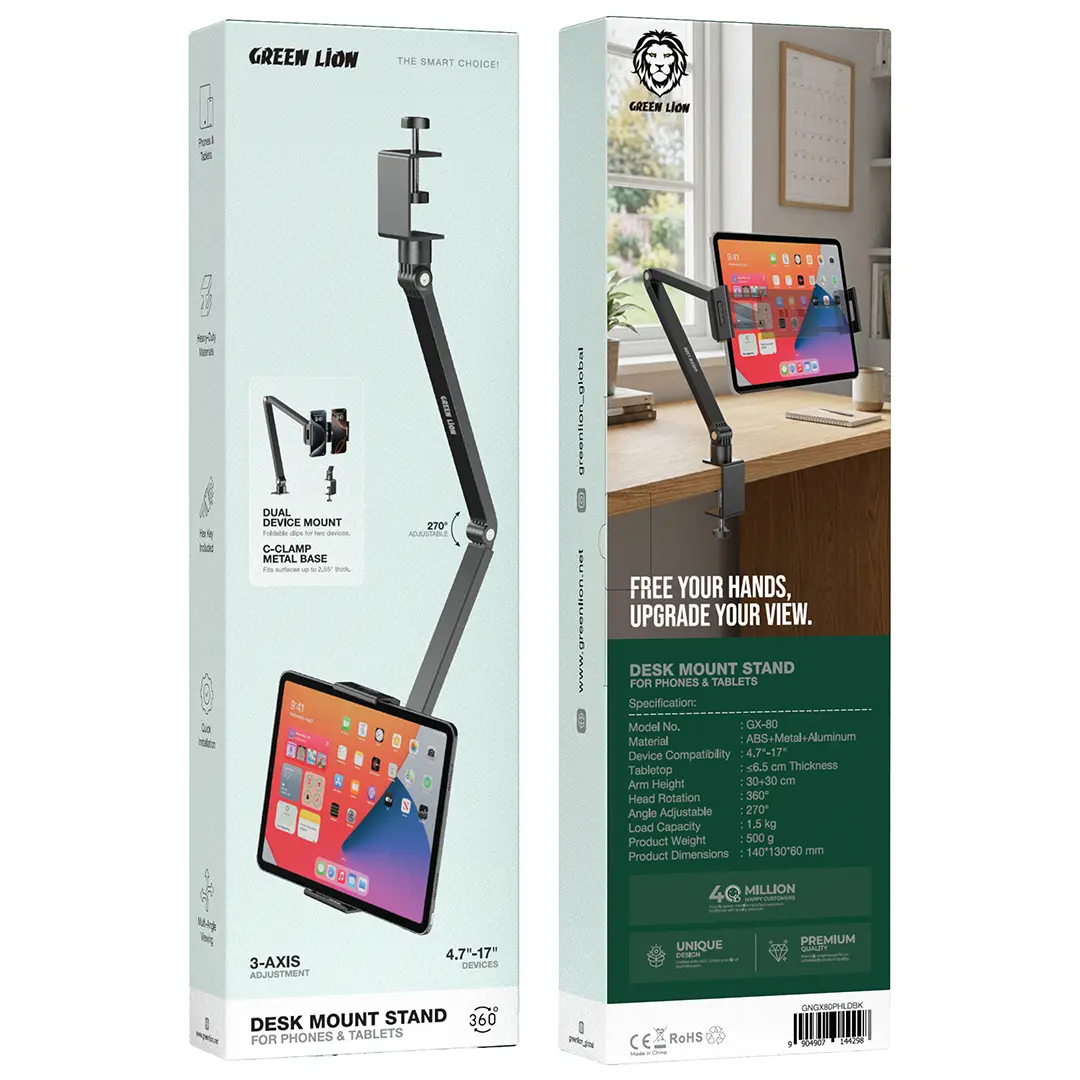 Green Lion Desk Mount Stand for Phones and Tablets - Black - Image 3